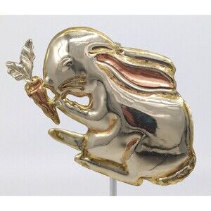 Rabbit Brooch Pendant Gold Tone Easter Bunny Carrot Spring Jewelry Vintage Shiny